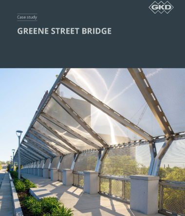 Green Street Bridge protects students and pedestrians from traffic while offering sun shading.